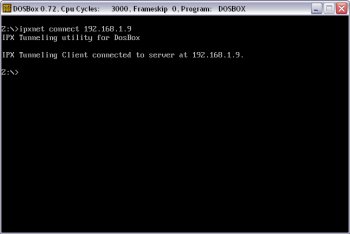 Screenshot von Dosbox mit erfolgreicher IPX Verbindung